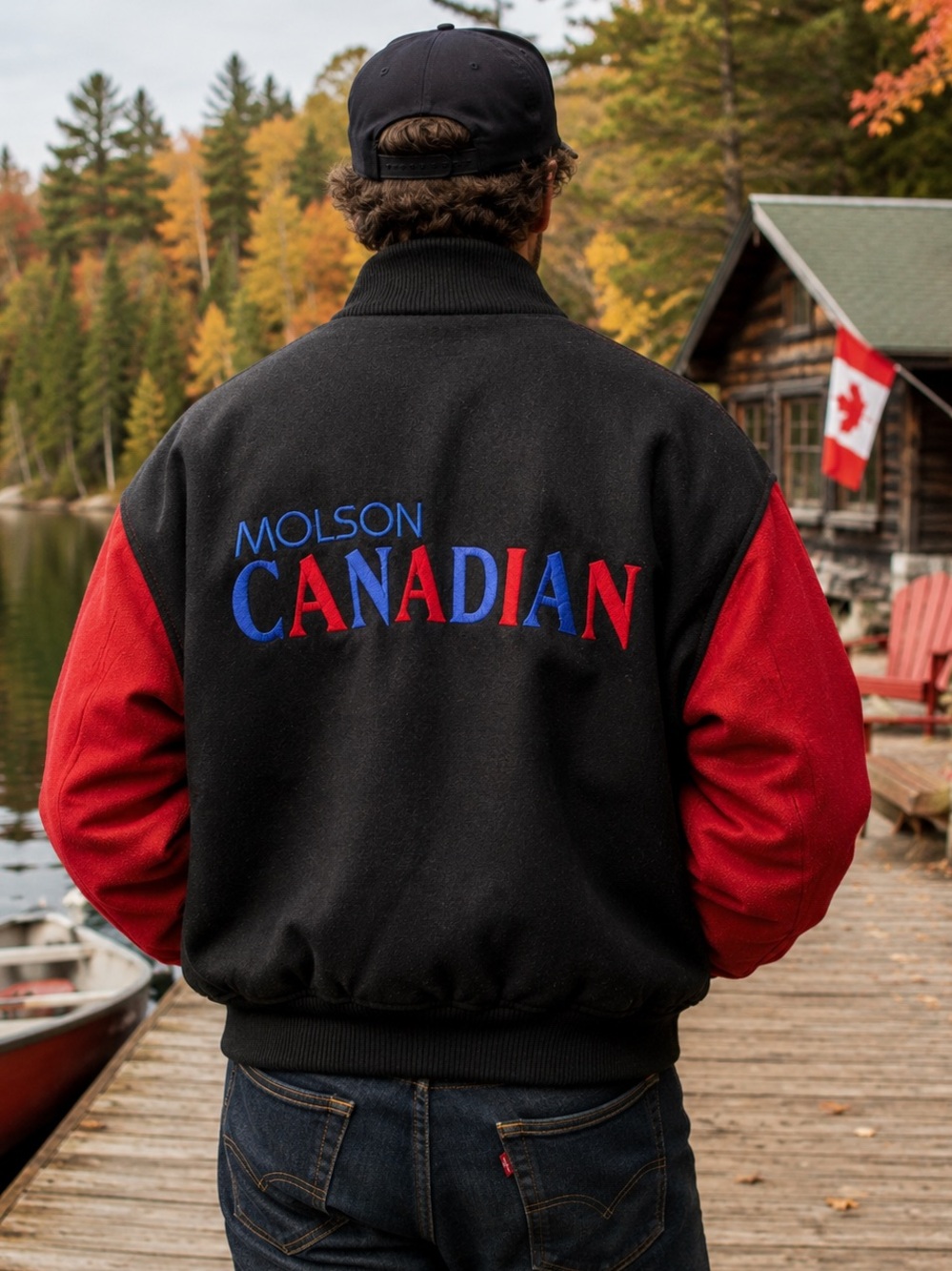 Vintage Molson Canadian Embroidered Bomber Jacket Mens Large Beer Coat Canada